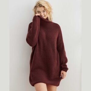 Aerie Turtleneck Alpaca Blend Sweater Dress in Maroon | Size Medium